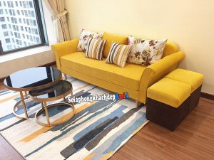 Hình ảnh chụp thực tế mẫu sofa nỉ đẹp hiện đại cho phòng khách chung cư thiết kế dạng sofa văng nhỏ