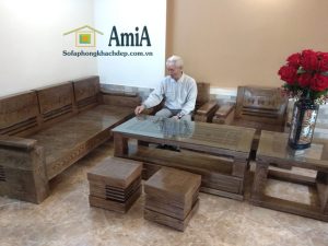 Hình ảnh bàn ghế sofa gỗ giá rẻ chụp thực tế tại nhà khách hàng AmiA
