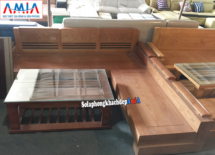 Hình ảnh Sofa gỗ chữ L đẹp hiện đại cho phòng khách nhỏ xinh xắn