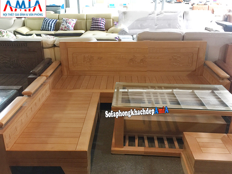 Hình ảnh Sofa gỗ kê phòng khách hiện đại tại Hà Nội thiết kế hình chữ L độc đáo