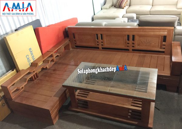 Hình ảnh Sofa góc gỗ Sồi giá rẻ cho phòng khách hiện đại gia đình