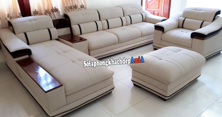 Hình ảnh Bộ sofa phòng khách cao cấp kích thước lớn thiết kế hình chữ L kết hợp ghế sofa đơn có tay vịn