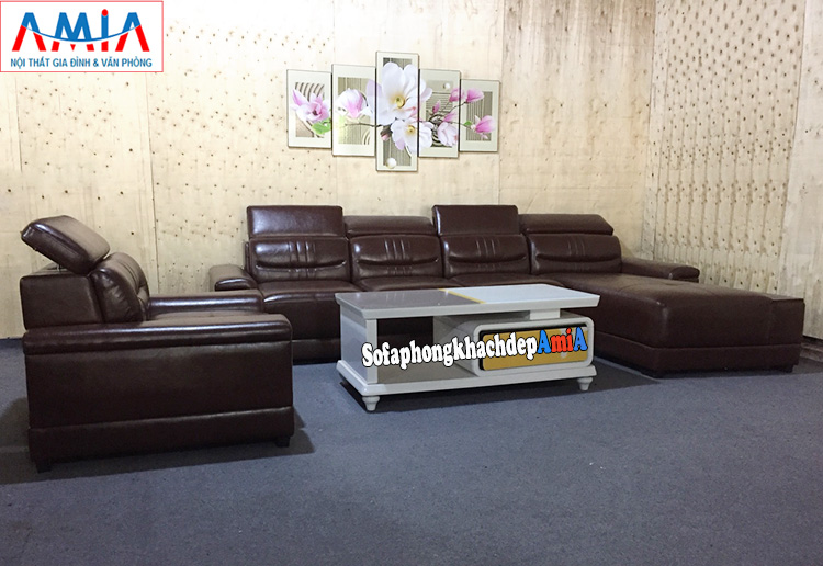 Hình ảnh Bộ sofa phòng khách cao cấp chất liệu da thiết kế hình chữ L chụp tại Tổng kho Nội thất AmiA