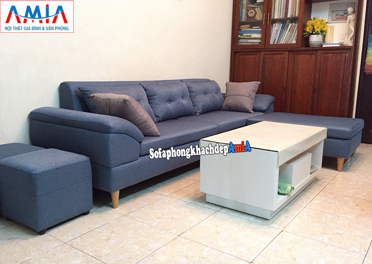 Hình ảnh Sofa phòng khách nhà ống kiểu dáng sofa nỉ chữ L 3 chỗ chân đế cao, thon gọn