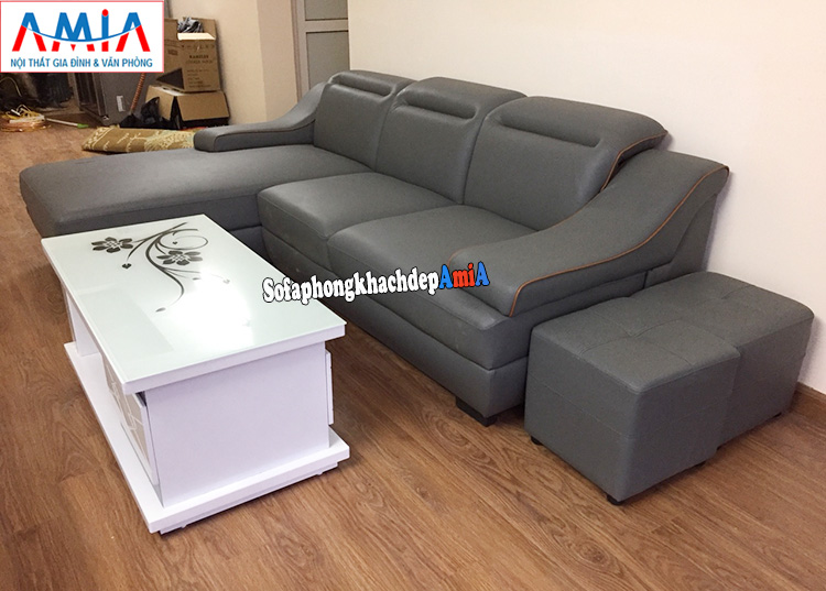 Hình ảnh Ghế sofa da phòng khách chữ L thiết kế 3 chỗ hiện đại