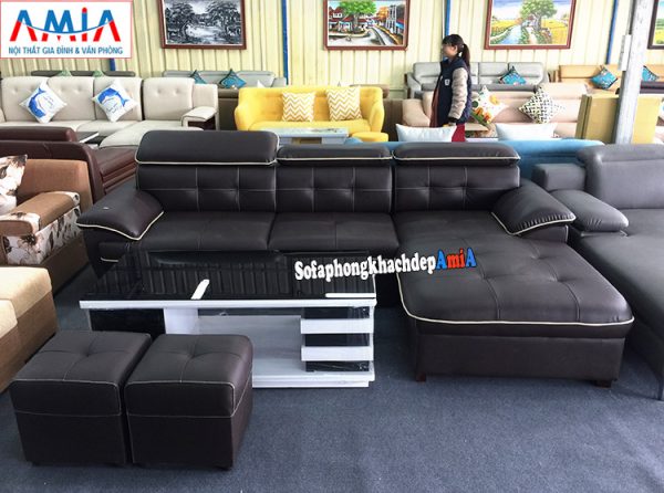 Hình ảnh ghế sofa da góc phòng khách cao cấp kích thước lớn thiết kế hình chữ L
