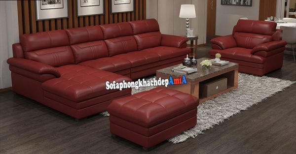 Hình ảnh bộ bàn ghế sofa da phòng khách cao cấp gam màu đỏ nổi bật
