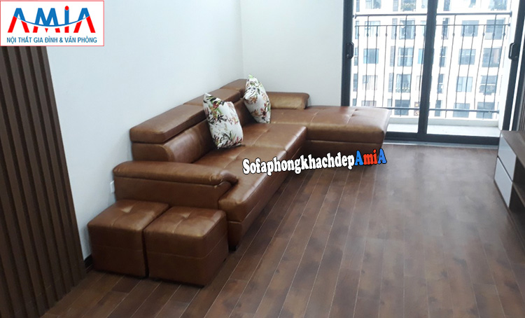 Hình ảnh Sofa góc da Hà Nội phòng khách chung cư thiết kế dạng chữ L