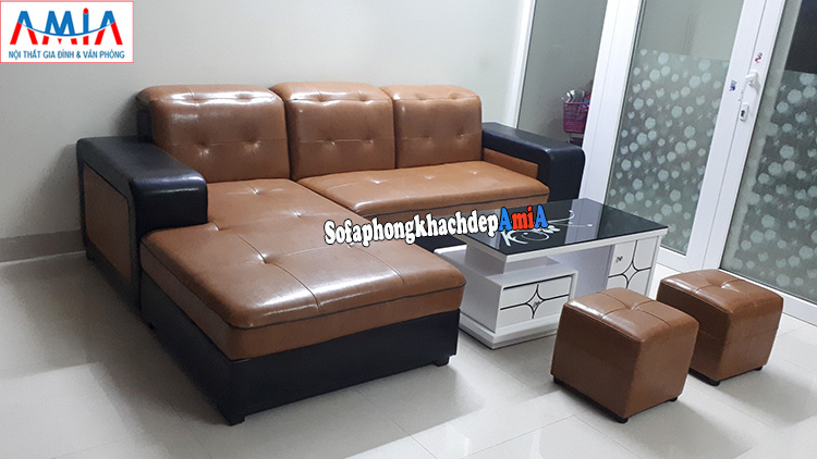 Hình ảnh Sofa góc da phòng khách nhỏ xinh cho nhà nhỏ, không gian nhỏ