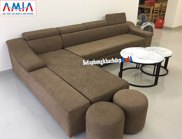 Hình ảnh sofa góc nỉ làm theo yêu cầu tại xưởng Thanh Xuân kích thước lớn cho phòng khách rộng