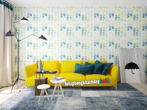 Hình ảnh Sofa nhỏ xinh xắn cho phòng khách nhỏ với gam màu vàng nổi bật, tạo điểm nhấn