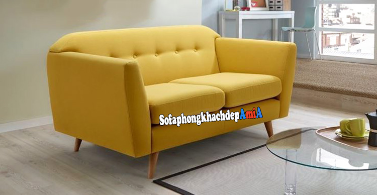 Hình ảnh Sofa nỉ hiện đại phòng khách nhỏ xinh màu vàng nổi bật