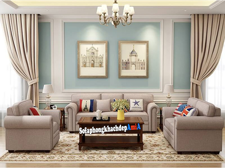 Hình ảnh Sofa phòng khách biệt thự cao cấp bài trí hình chữ U