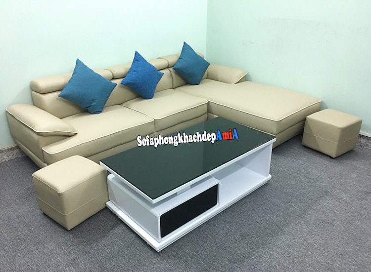 Hình ảnh Sofa phòng khách chung cư Xuân Mai Complex Hà Đông thiết kế dạng sofa da góc chữ L