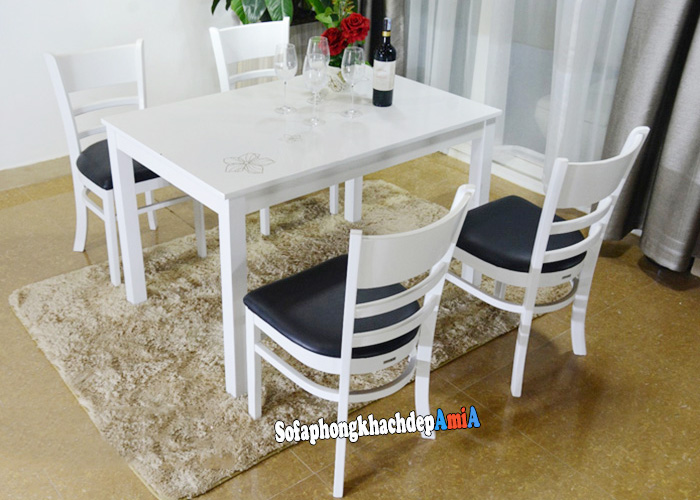 Hình ảnh Bộ bàn ăn 4 ghế giá rẻ màu trắng hiện đại và sang trọng