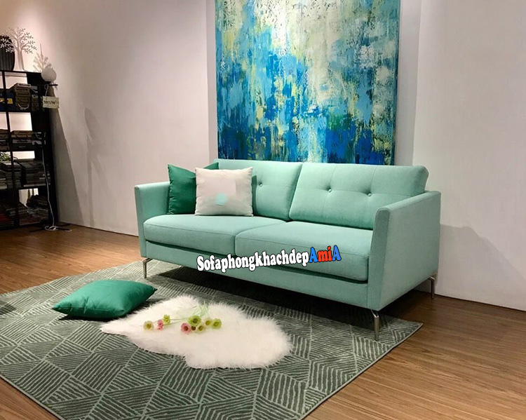 Hình ảnh Ghế sofa phòng khách hiện đại giá rẻ dạng sofa văng nỉ màu xanh bạc hà tuyệt vời