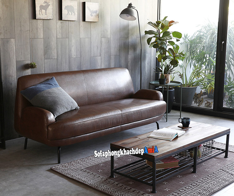 Hình ảnh Sofa da nhập khẩu phòng khách đẹp hiện đại thiết kế dạng văng