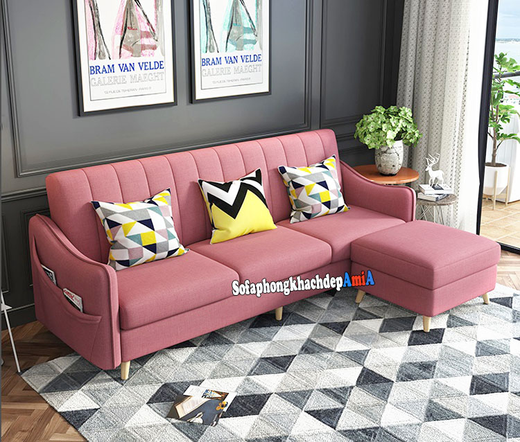 Hình ảnh Sofa nỉ kích thước nhỏ phòng khách màu hồng xinh xắn
