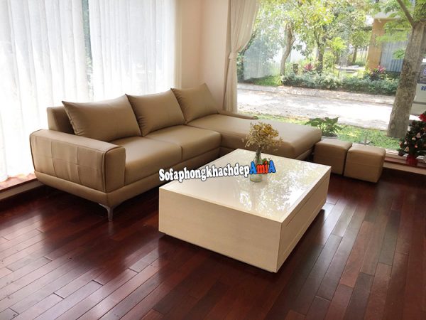 Hình ảnh ghế sofa da nhập khẩu Malaysia hình chữ L hiện đại