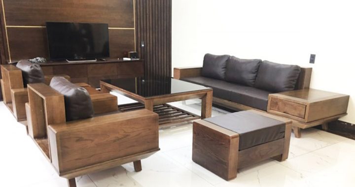 Sofa gỗ Tần bì giả màu gỗ Óc chó hiện đại