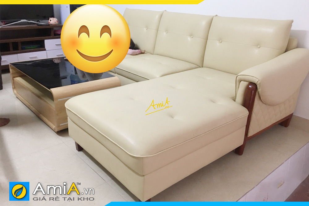 Ghế sofa da pha gỗ đẹp AmiA234