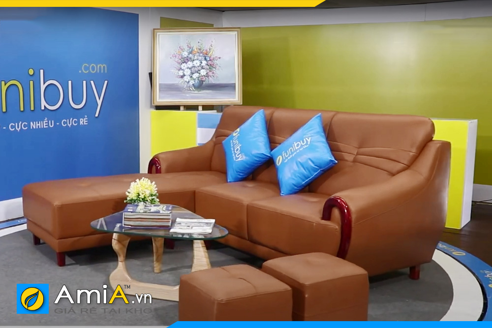 Sofa da đẹp hiện đại cho phòng khách chất liệu da pha gỗ AmiA 160602