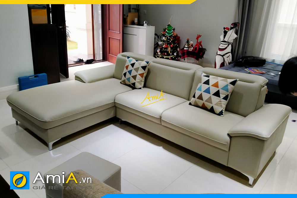 Mẫu ghế sofa da đơn giản cho phòng khách hiện đại AmiA348